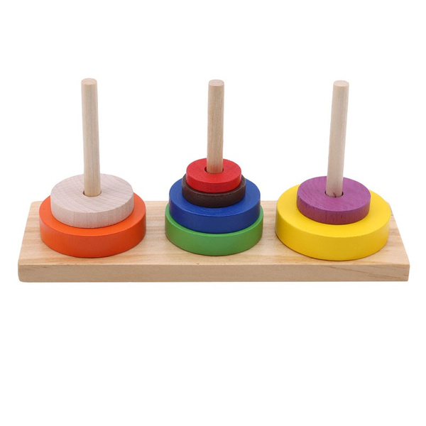 Wooden Toy Tower Stacking Rainbow Puzzle Rings 3 Tower 