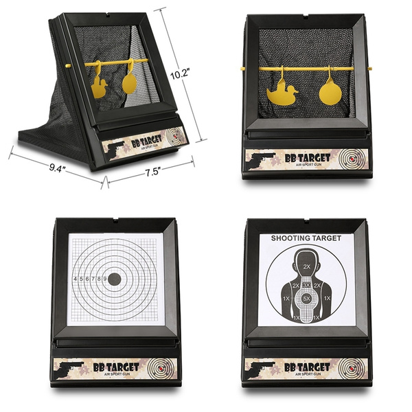 MOPHOTO Airsoft Resetting Targets w/Trap Net Catcher for Shooting Heavy-Duty Paper Sheets Reusable BB & Pellet Guns Targets Metal Roation Training Resetting Target for Indoor Outdoor Ranges 