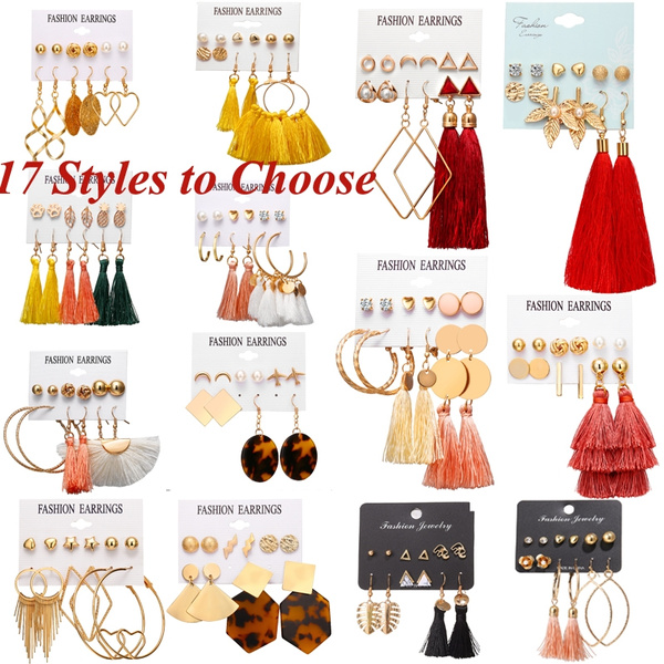 17 Styles Earrings Long Tassel Drop Earrings Set Geometric Pinapple ...