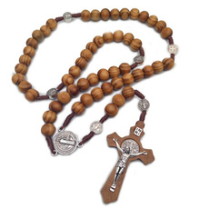 Rosary Catholic Rosary Necklace Handmade Wooden Cross Necklace Religious Ornaments Holz Rosenkranz Kreuz Halskette