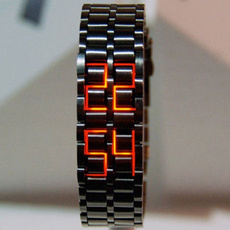Unique Fashion Full Metal Digital Lava Wrist Watch Iron Metal Red/Blue LED Samurai for Men Boy Sport Simple Watches