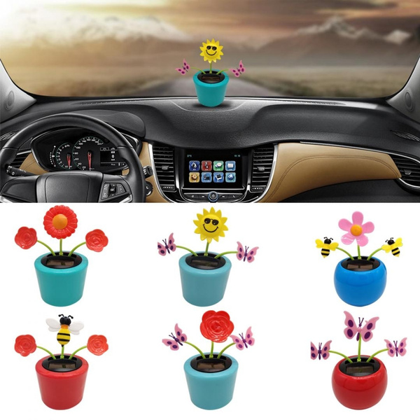 Solar Power Flower Floral Car Dashboard Interior Ornament Home Gift