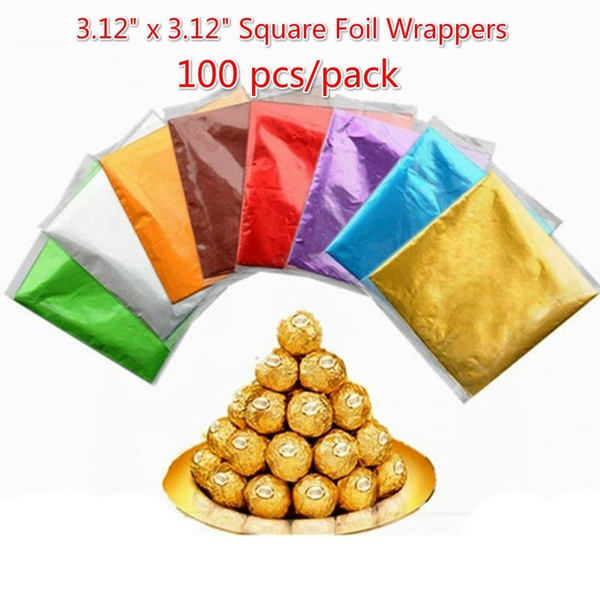 100pcs/set Crepe Paper Sheets Candy Chocolate Sweets Confectionary Square  Foil Wrapper Package Paper Sweets Tinfoil