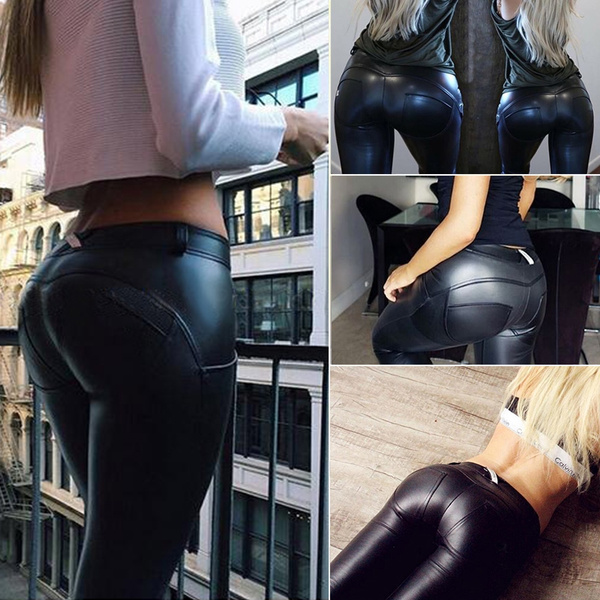 New Tights Elastic Force Hot-Ass PU Tight Leather Pants Women