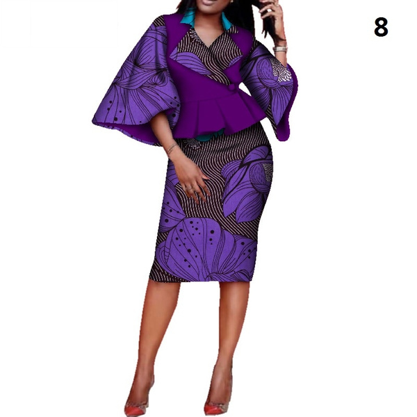 Women Clothing African Dashiki Skirt Suit Attire Red Free Size Print #9315 