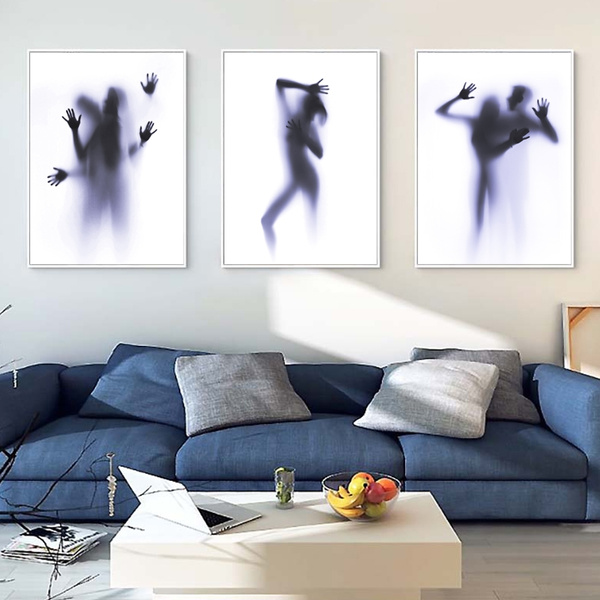 Creative Blue Sexy Couple Silhouette Poster Prints Abstract Body Art Canvas Painting Modern Home Bedroom Bathroom Wall Decor No Frame 3pcs