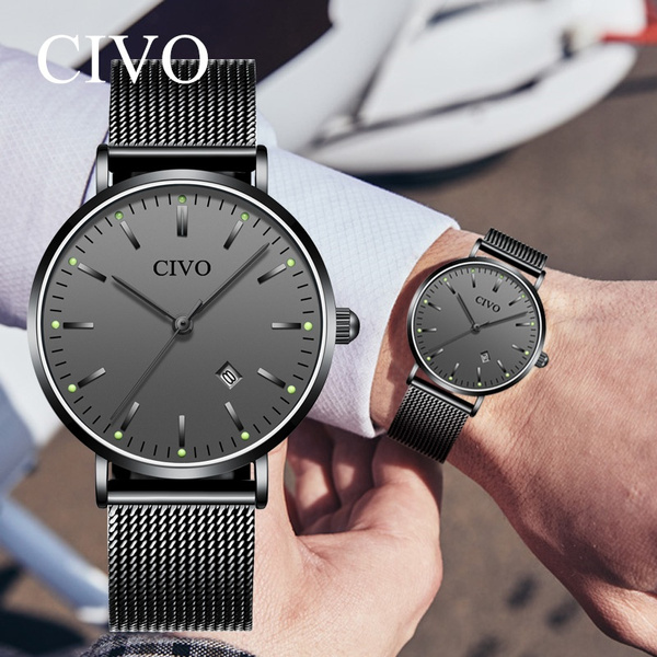 Civo mens black deals ultra thin watch