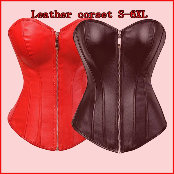 Patent Leather Corset with Zipper Front and Lace-up Back