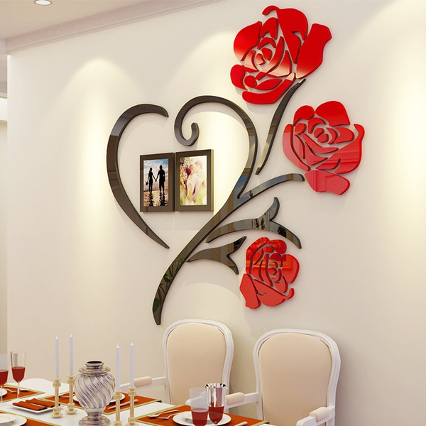 3D Roses Acrylic Wall Sticker Vinyl Art Decor Living Room Home