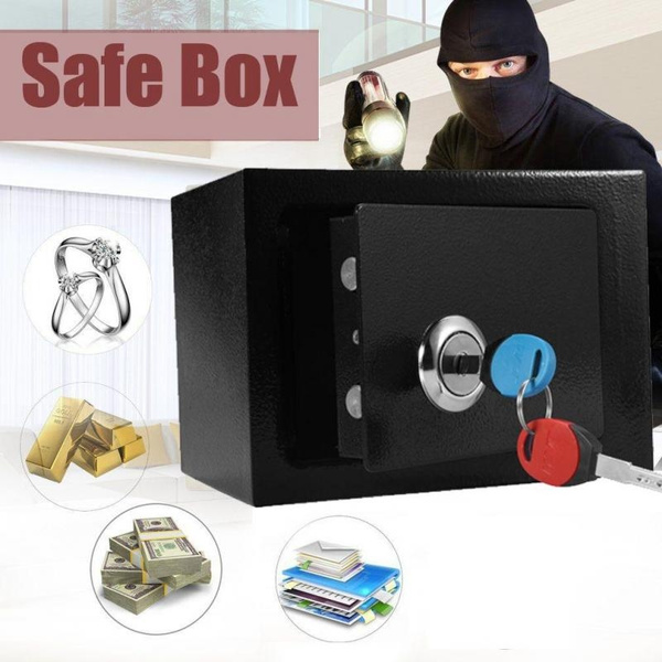 STRONG STEEL SAFE KEY SECURITY HOME OFFICE MONEY CASH SAFETY BOX BLACK