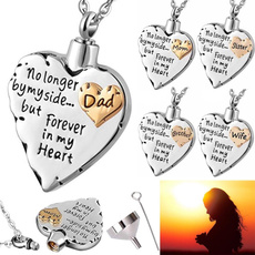 Stainless Steel Family Memorial Heart Pendant For Mom, Dad, Pet,No Longer By My Side Forever In My Heart Urn Necklace For Ashes Cremation Pendant Jewelry Suit