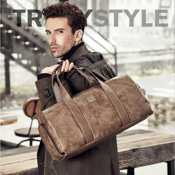 Men's Vintage Brown Large Leather Gym Weekend Luggage Travel Duffle Bag Handmade 