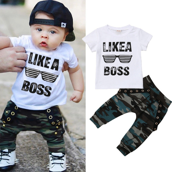 Camouflage Pants  Set AB Infant Newborn Baby Boys Outfits Clothes T Shirt Tops