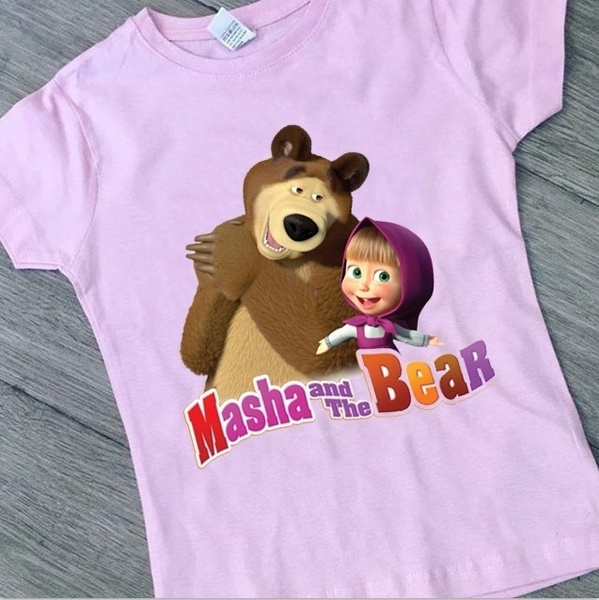 1pcs3 10years 3D Children Masha And The Bear Cartoon T Shirt Baby Girls Boys Short Sleeve Summer Tops Kids Clothes