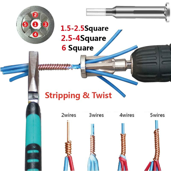 Wire Twisting Tool,Wire Stripper and Twister for Use with Power Drill  Drivers, Wire Terminals Power Tool Accessories Simultaneously Stripping and