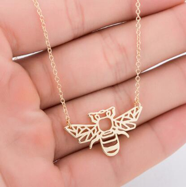 Wild Animal Origami Gold Bee Pendant Necklace & Pendants Party Honey Bee  Accessories Everyday Jewelry