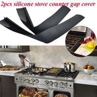 2pcs Silicone Kitchen Stove Counter Gap Cover Oven Guard Spill Seal Slit  Filler