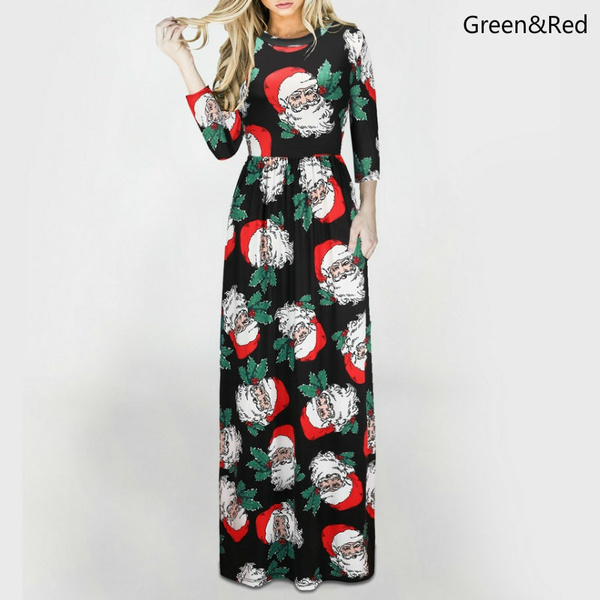 Fashion Ladies Christmas Dress Xmas Christmas Print Party Ugly Christmas Long Maxi Dress