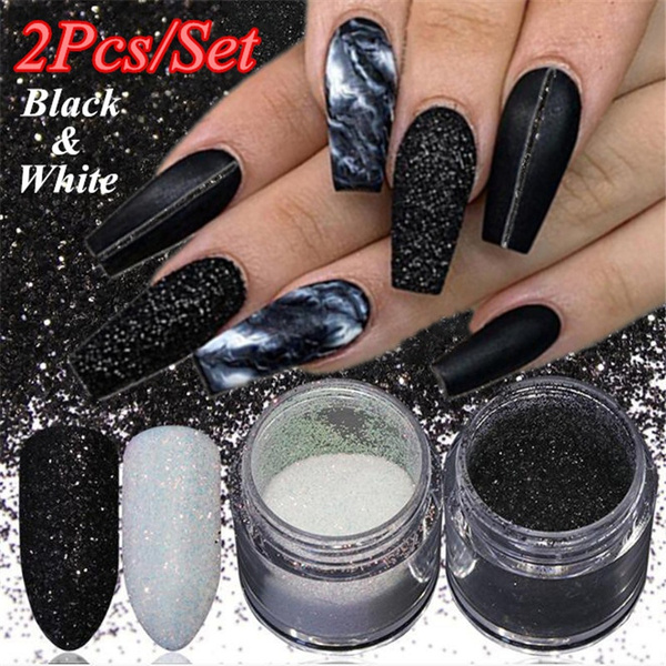2 Pcs/set Nail Glitter Powder Dipping Black White Ultra-Fine Pigment for UV  Gel Polish Holographic Nail Art | Wish