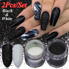 2 Pcs/set Nail Glitter Powder Dipping Black White Ultra-Fine Pigment for UV Gel Polish Holographic Nail Art