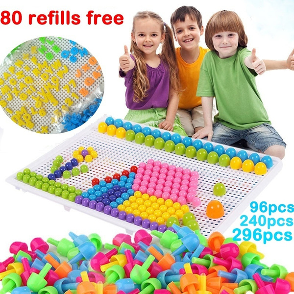 96/240/296 Mushroom Pegs with Board Kits Creative Puzzle Peg Board Children  Early Education Building Toys for Kids Gifts