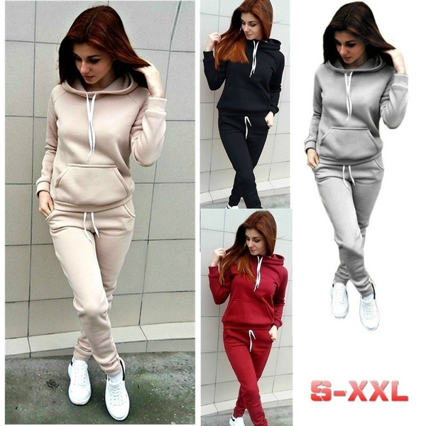 Women Tracksuits Pullover Long Sleeve Hooded Elastic Waist