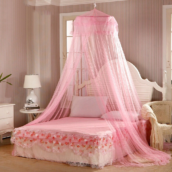 Pink Blue Round Lace Curtain Dome Tent Bed Canopy Netting Princess Mosquito Net 