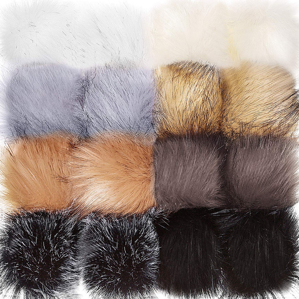 16 Pieces Faux Fur Pom Pom Ball DIY Fur Pom Poms for Hats Shoes Scarves Bag Pom Poms Keychain ...