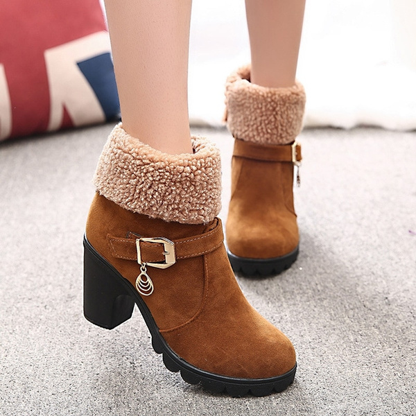 Ankle Boots High Heel Pu Leather Martin Boot Female Fashion Winter