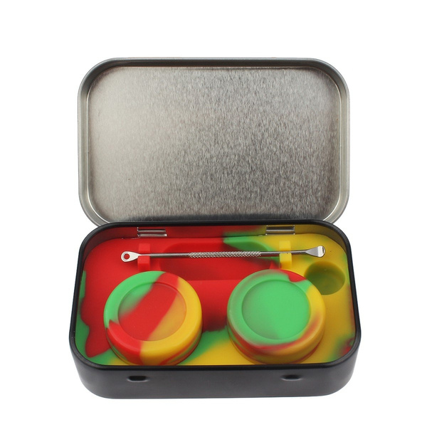 Stainless Steel Tin Box Wax Carrying Case Silicone DAB Container