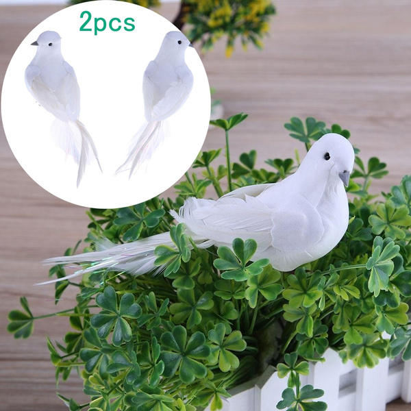 2pcs White Feather Artificial Foam Doves Lover Peace Doves Bird Home
