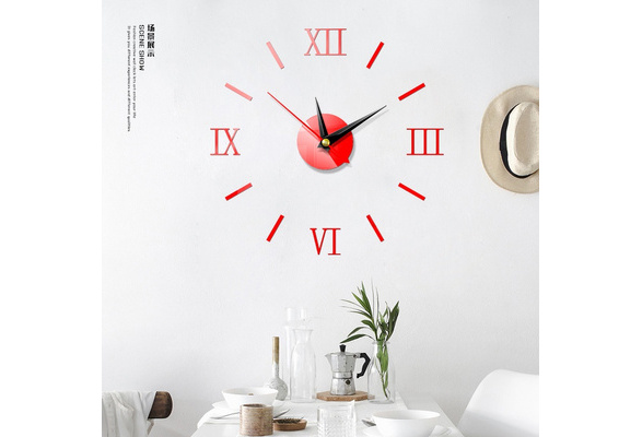 DIY Large Number Wall Clock 3D Mirror Sticker Modern Home Office Decor Art Decal