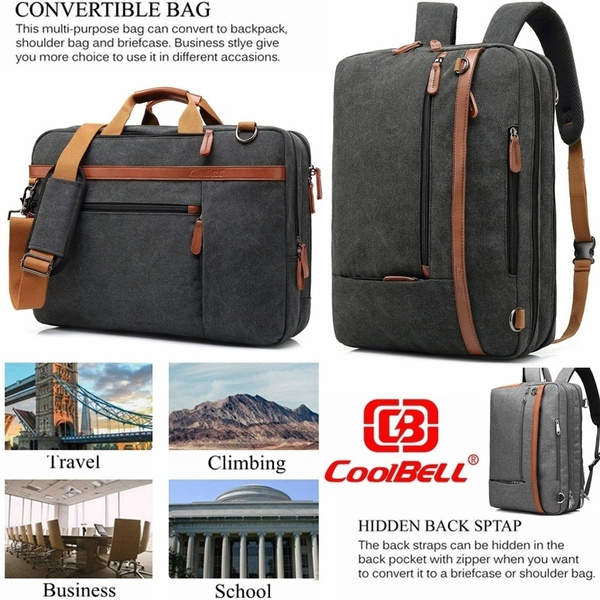 CLUCI Laptop Bag for Men Canvas Expandable 15.6 Inch Business Briefcase Convertible Backpack Large Water Repellent Travel Shoulder Bag Black 