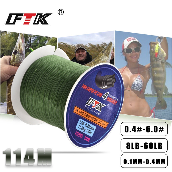 FTK 114M PE Braided Line Fishing cord 8-60LB 0.1-0.4mm 4 Strand  Multifilament PE Wire 115M Fishing line