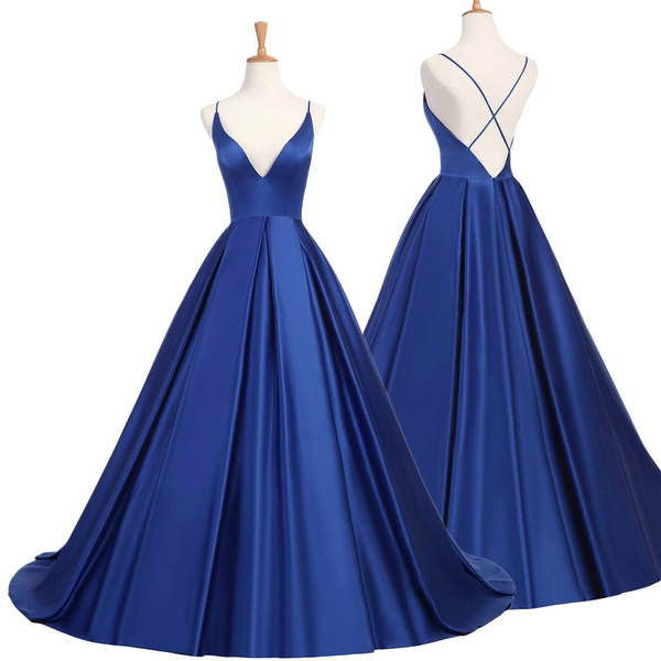 blue satin evening gown