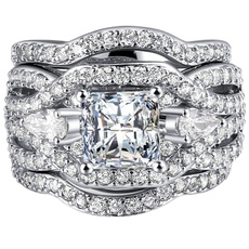 Sterling, Engagement Wedding Ring Set, 925 silver rings, 18kgoldplatedring
