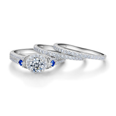 Sterling, Engagement Wedding Ring Set, Fashion, Topaz