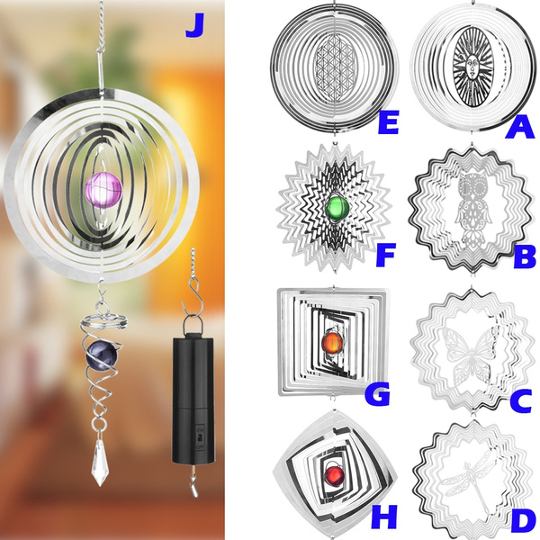 Outdoor Hanging 3d Metal Spinning Wind Chimes Whirligig Mirror Hollow Ornament Spinner With Stabilizer Gazing Ball Spiral Tail Revolving Motor Wish Outdoor Hanging 3d Metal Spinning Wind, Garden Wind Chimes And Spinners