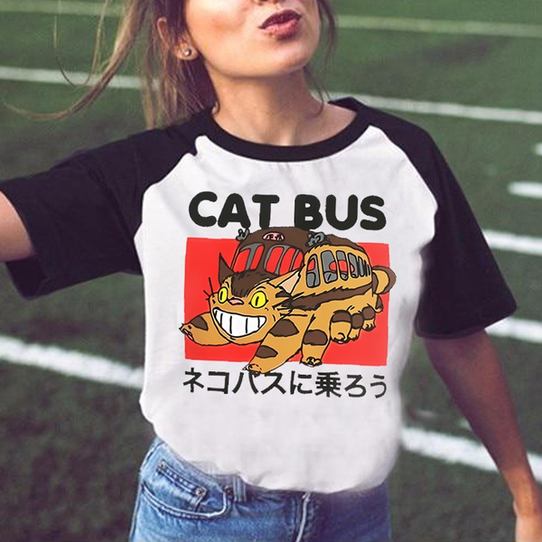 Studio Ghibli Neighbour Totoro Ride Cat Bus Japanses Anime Unisex T-Shirt  Tumblr Cute Graphic Tee White And Black | Wish