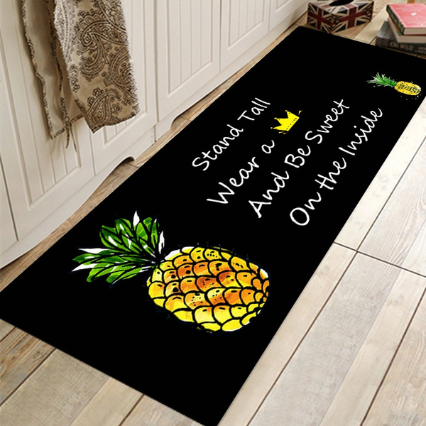 ALAZA Gold Pineapple on Striped Summer Shag Collection Non-Slip Area Rug Carpet Doormat for Kitchen Entryway Living Room Bedroom Sofa 1'7 x 3'3 