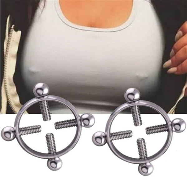2pcs Round Non-Piercing Nipple Ring Shield Body Piercing Jewelry Fake Piercing