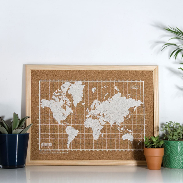 achterzijde thermometer sla Milimetrado - World Map Corkboard - with Wooden Frame - Natural/White -  40x30 cm | Wish