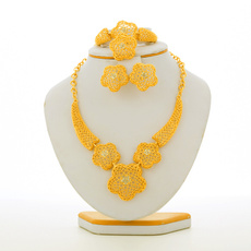 goldcolorjewelryset, earringnecklaceringflowerset, Jewelry, gold