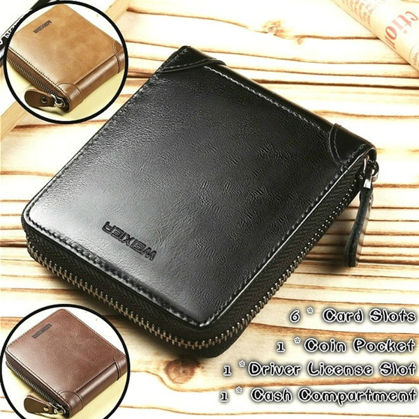 Men's Genuine Leather Wallet Zipper Small Purse Card Holder Man Coin Purse  Man Money Bag