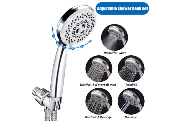 Handheld Shower Head High Pressure 5 Spray Settings Massage Spa，Hose and Bracket 