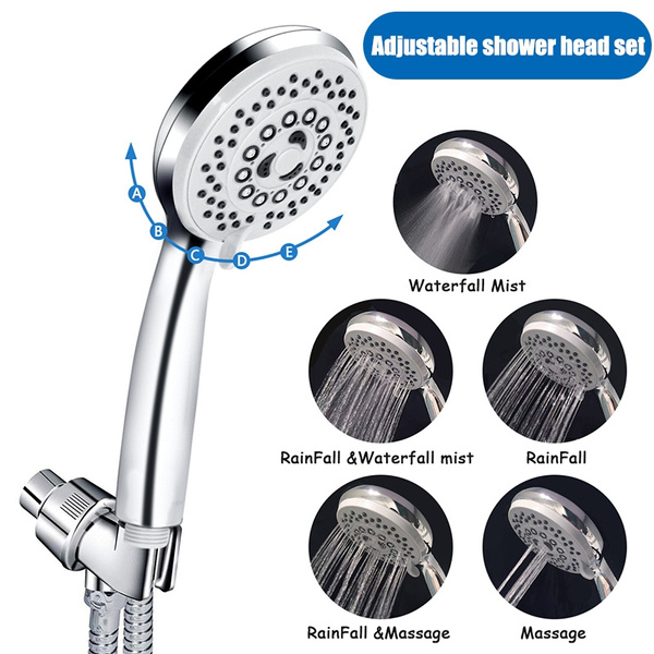 Silver Silver Shower Heads CestMall 3 Mode High Pressure Handheld Showers Universal Handheld Shower Head with ON/Off Pause/ 360° Rotation Spray for Bathroom Shower 