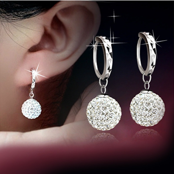 1 Pair Women's Fashion 925 Sterling Silver Crystal Rhinestone Ear Stud