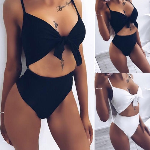 Women Sexy One Piece Bandage Bikini Swimsuit Bathing Padded Bra