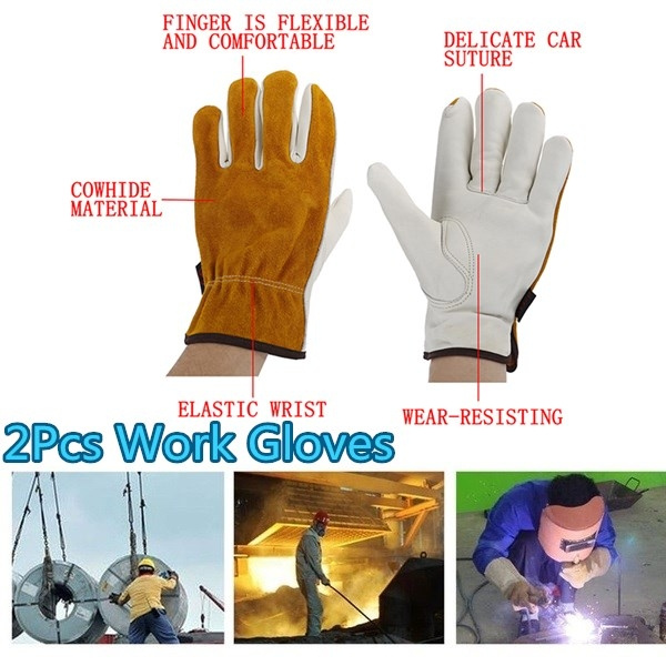 2Pcs/pack work gloves cowhide leather men working welding gloves driver`B1