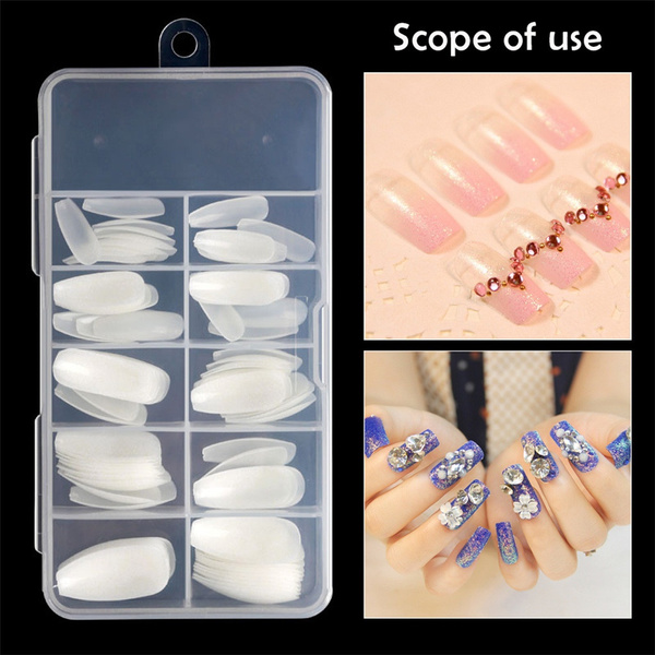 100pcs Long Coffin Shape Full Cover False Fake Nails Art Tip Diy Acrylic Uv Gel Colors Clear White Wish Wish